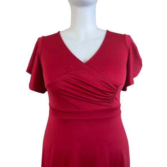 Dokotoo Women’s Red V-Neck Short Sleeve Flared Midi Dress Sz XL - New - Picture 6 of 10